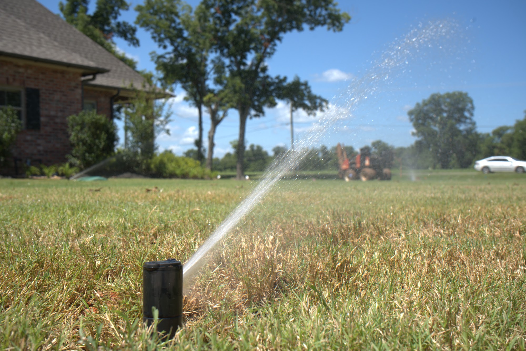 Sprinkler head running during an irrigation system test