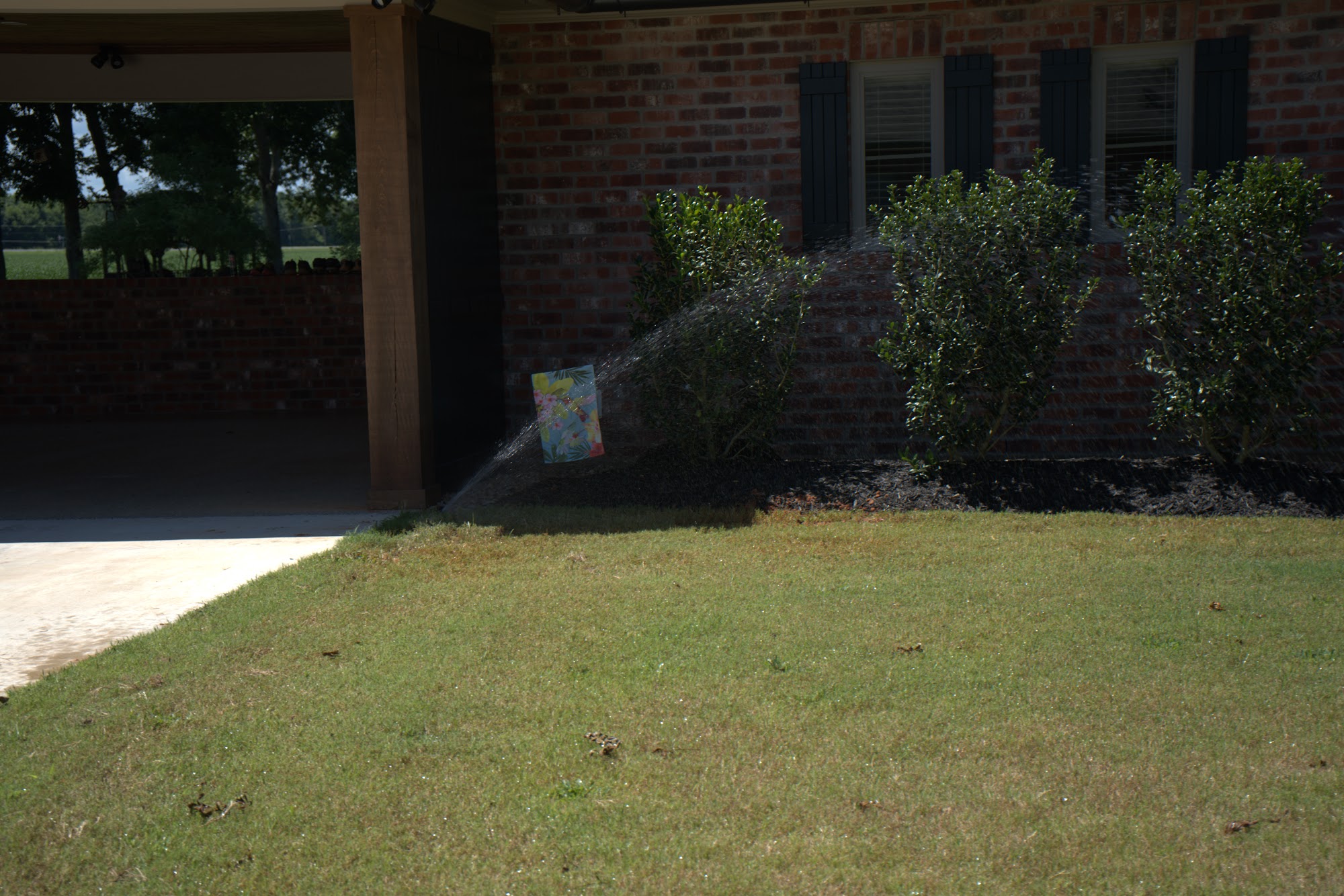 Sprinkler head running during an irrigation system test