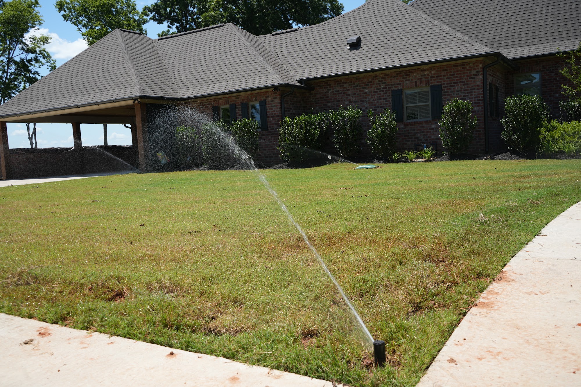 Sprinkler head running during an irrigation system test