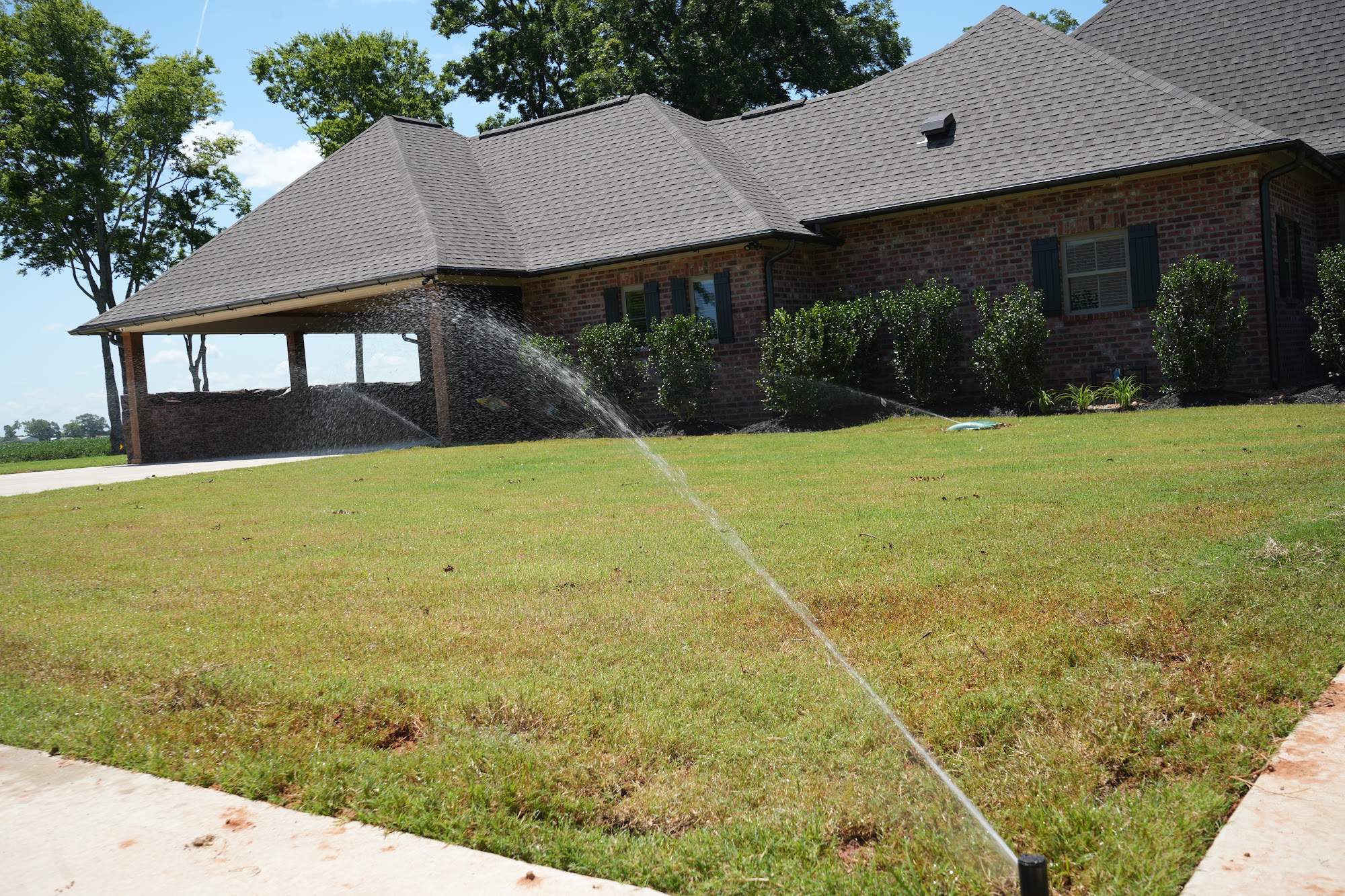 Sprinkler head running during an irrigation system test