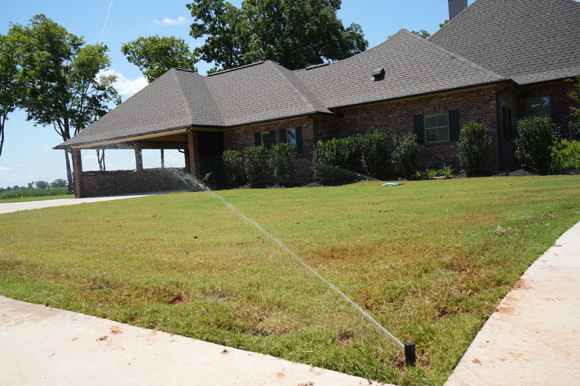 Sprinkler head running during an irrigation system test