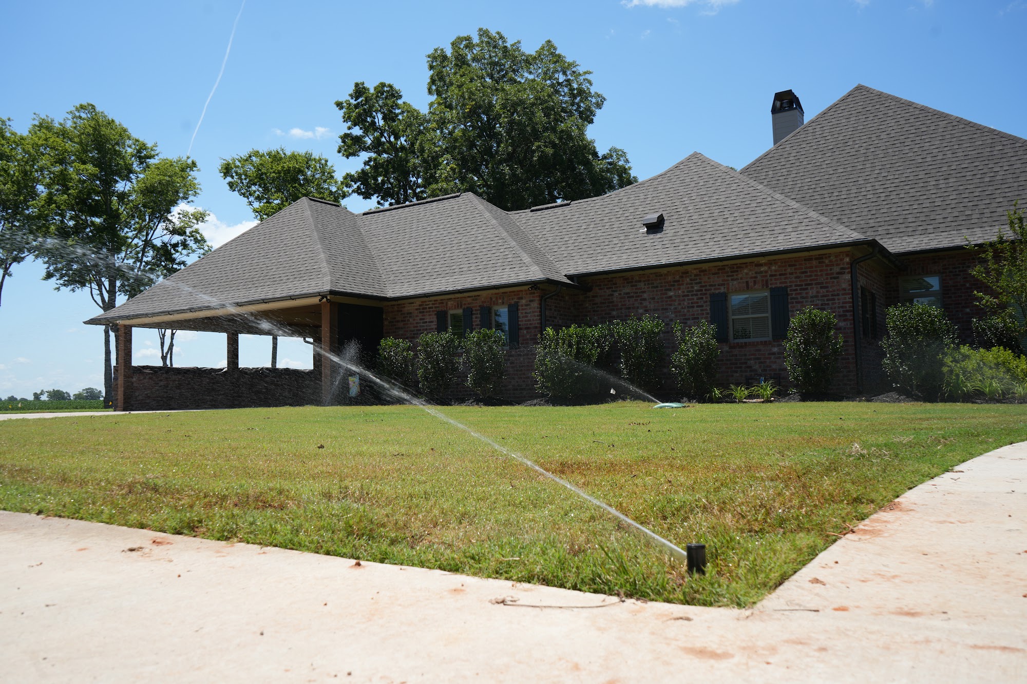 Sprinkler head running during an irrigation system test