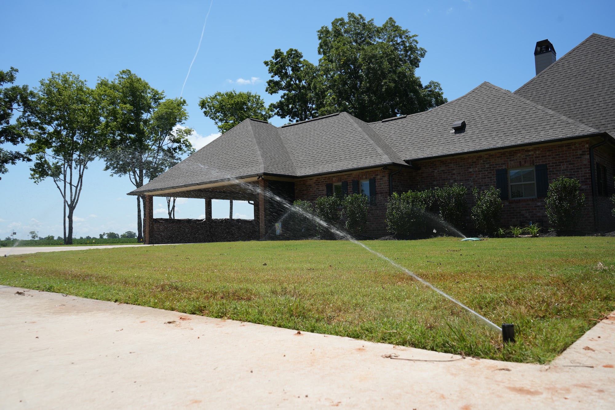 Sprinkler head running during an irrigation system test